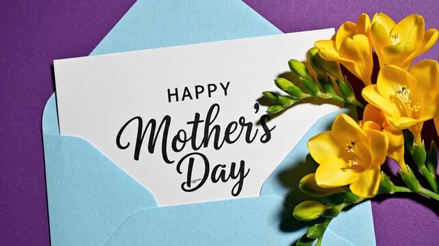 Happy Mother's Day greeting card with yellow freesia flowers