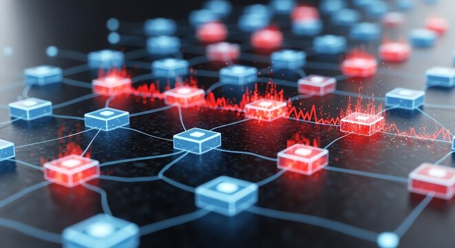 Futuristic Digital Network with Data Connections and Data Flow Visualization.