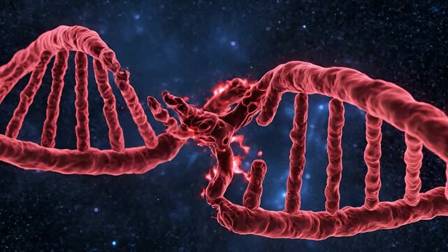Abstract 3D Rendering of a Damaged DNA Double Helix Structure.