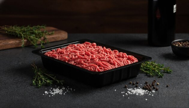 Premium beef mince on dark slate with dramatic lighting