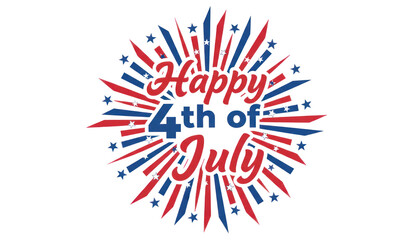 Obraz premium Vintage Fourth of July fireworks illustration, patriotic Independence Day typography, red white and blue starburst graphic for American holiday celebration isolated PNG with Transparent