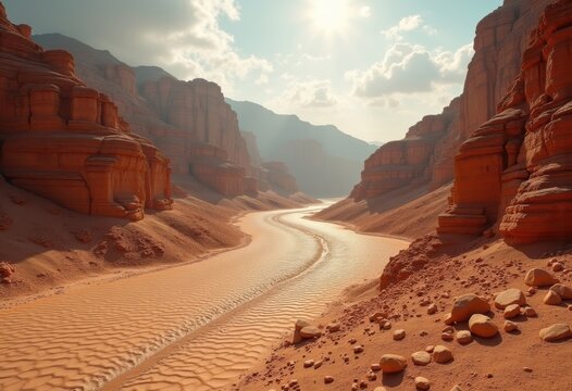 Wadi Dry Riverbed Desert Sand Patterns Abandoned Terrain Geological Marvel Arid Plain