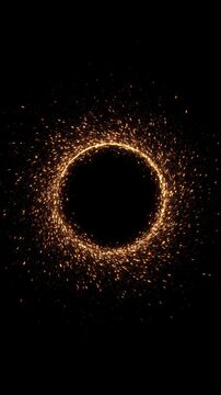 Gold circles frame glitter light effect. golden flash flies circle luminous ring. circle glitter frame. confetti round, pattern Christmas celebration party, New Year border sparks stars special light