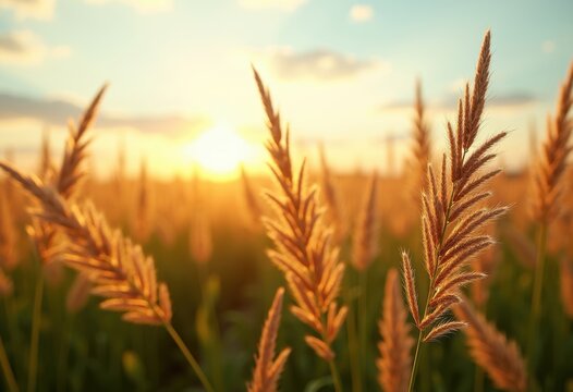 Waving Tallgrass in Golden Prairie Waves Caught by Gentle Breeze