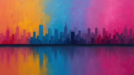 Obraz premium A vibrant cityscape bursts with energy and wealth, symbolized by towering skyscrapers and gleaming financial districts, a prosperous and optimistic mood, impressionism, impasto