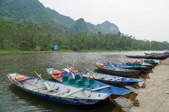 Boat dock in Trang An scenic landscape complex in Ninh Binh, Vietnam.