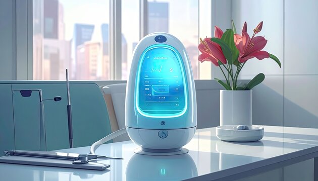 Futuristic Desktop Device on a Modern Office Desk