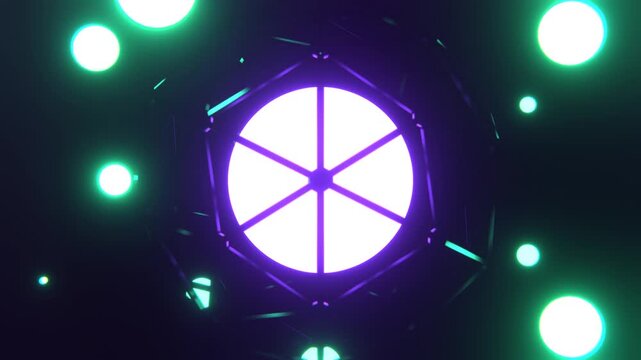 Turquoise and Purple Bright Flaming Plasma Ball in a Spherical Frame Background VJ Loop in 4K
