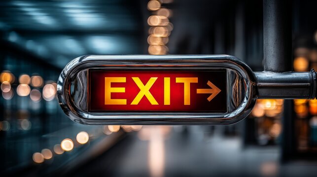 Illuminated exit sign directing towards the exit in a building.