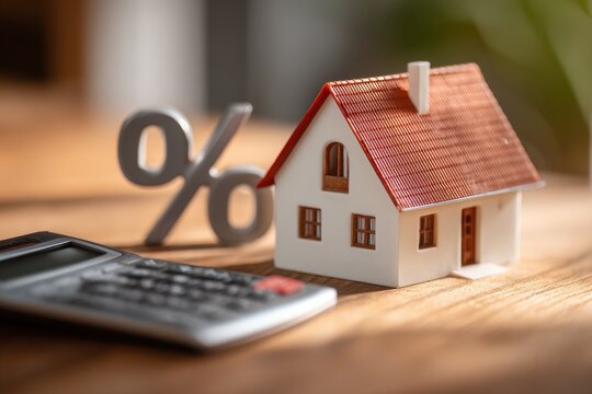 Close-up of a tiny house model with a numeric rate symbol and a secure entry keypad