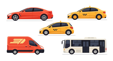 Fototapeta premium Various stylized cars illustrations for transportation and travel concepts