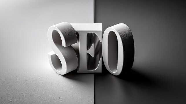 Stylish 3D SEO text highlighting digital marketing strategies.