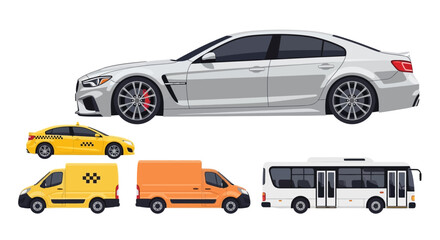 Fototapeta premium Various transportation vehicles isolated on a white background design