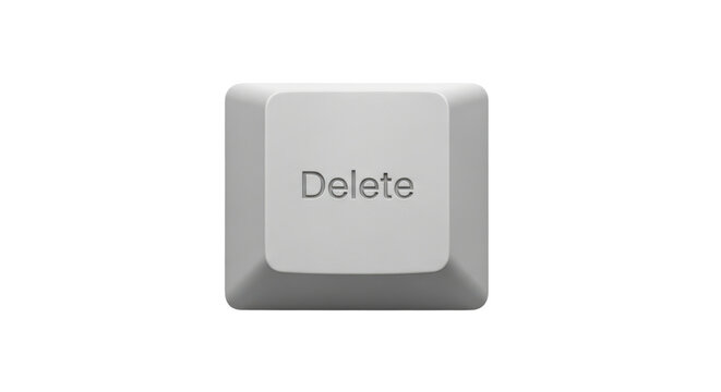Single white delete key with gray lettering on black background keyboard computer