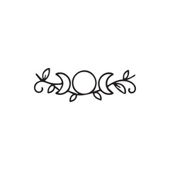 Fototapeta premium Mystical Triple Moon Goddess Symbol with Elegant Botanical Garland Line Art Design