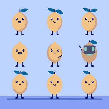 Nove limoni stilizzati con espressioni facciali diverse, in piedi su sfondo blu.