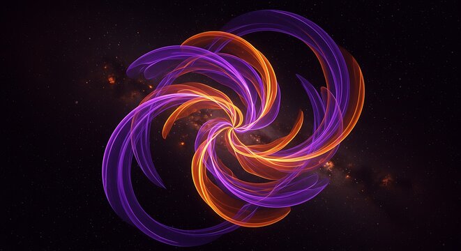 World war abstract cosmic spiral background with glowing orange and purple energy waves in space