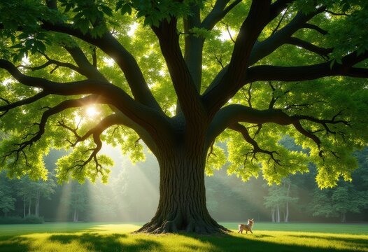 Majestic Walnut Tree with Compound Pinnate Leaves Providing Natural Shade and Serenity Under the Canopy