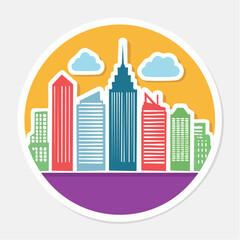 Fototapeta premium Stylized City Skyline with Colorful Buildings and Clouds