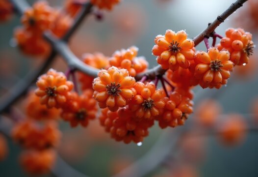 Vibrant Autumn Rowan Berries Ornamental Clusters Boughs Red Orange Decor Elements