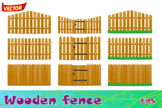 wooden fence set icons vector illustration
