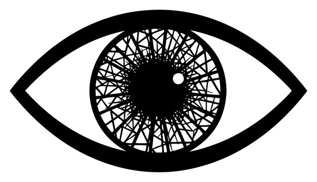 Human eye with complex geometric mesh iris in minimalist silhouette style