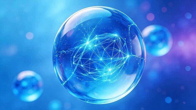 Blue glowing sphere with network inside