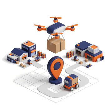 Modern 3D Automated Logistics and Shipping Robot Illustration