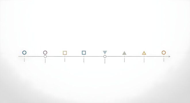 Minimalist timeline concept with geometric markers on a clean white background, representing steps, progress, or a modern infographic element.
