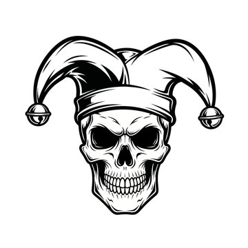 Jester Skull Black and White Illustration