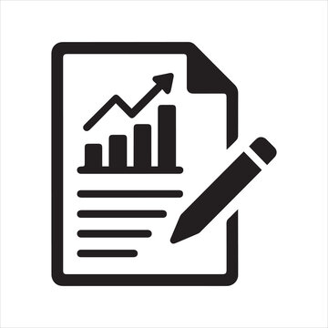Reporting icon with graph and pencil simple flat black silhouette high-quality professional detailed modern  on  white background.