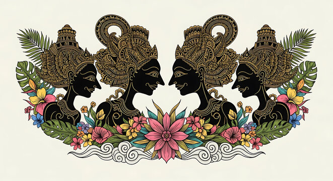 Wayang Kulit vector style illustration for traditional Asian decor