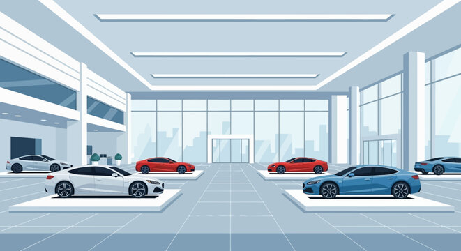Modern Car Showroom Interior with Luxury Vehicles