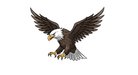 Obraz premium A brown eagle with white head and yellow beak spreads wings on transparent background