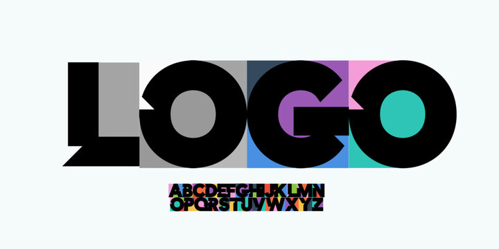Startup word logo, colorful geometric font on black background, modern abstract typography for business banner, website header. Startup fonts for tech branding, pitch deck. Vector illustration