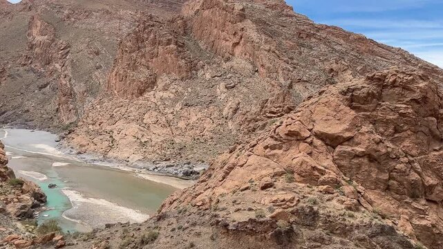 River Bend Close Up with Red Cliffs Aerial View