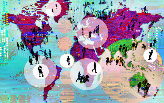 Global communication and technology network concept on world map