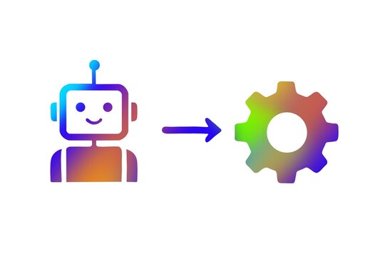 Colorful robot and gear illustration depicting automation workflow