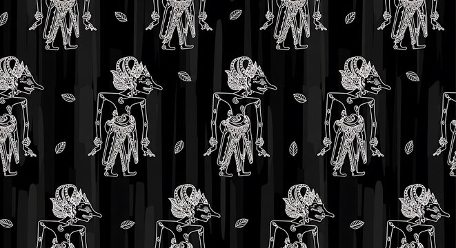 Javanese puppet theater characters batik style wallpaper design