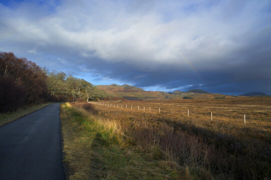 Country road in Shieldaig Scottish Highlands during winter