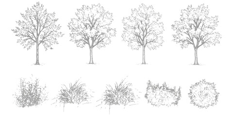 Set of hand drawn sketch trees and bushes for architectural landscape design and garden planning ©  Designer