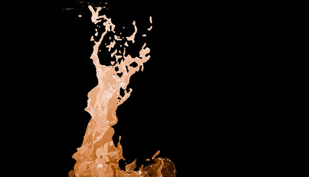 Dynamic brown liquid splash on black background with copy space