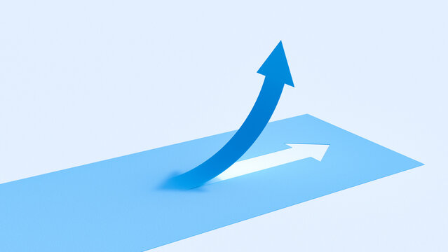 Blue 3d arrow moving upward representing growth and success