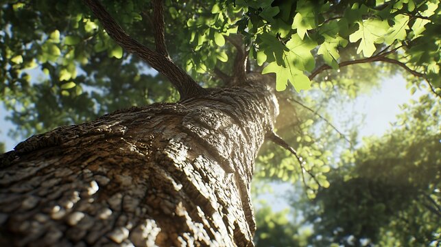 Low Angle View of Sunlight Through Green Trees / 緑の木々の間から差し込む日光のローアングル