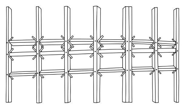 Continuous one line drawing of a complex wooden scaffolding or timber frame structure