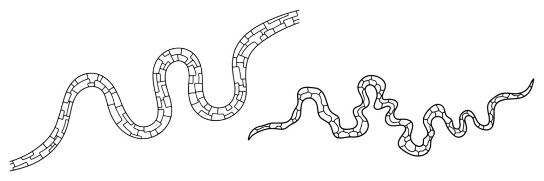 Continuous one line drawing of winding stone paths or brick walkways for landscape design