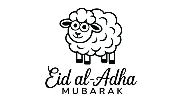 Eid al Adha Mubarak cute sheep illustration with playful cartoon style Islamic festival greeting design for banner poster social media template kids friendly
