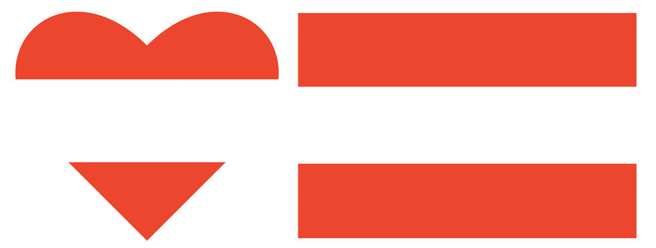 Austria flags set. Flag of Austria isolated in heart shape and rectangular Austrian flag.