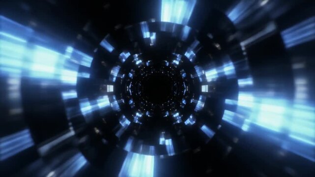 Futuristic: Time Warp Tunnel with Blue Digital Light