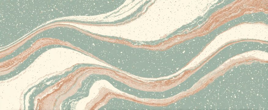 Elegant granite pattern evokes tranquility with soothing mint cream and coral waves.